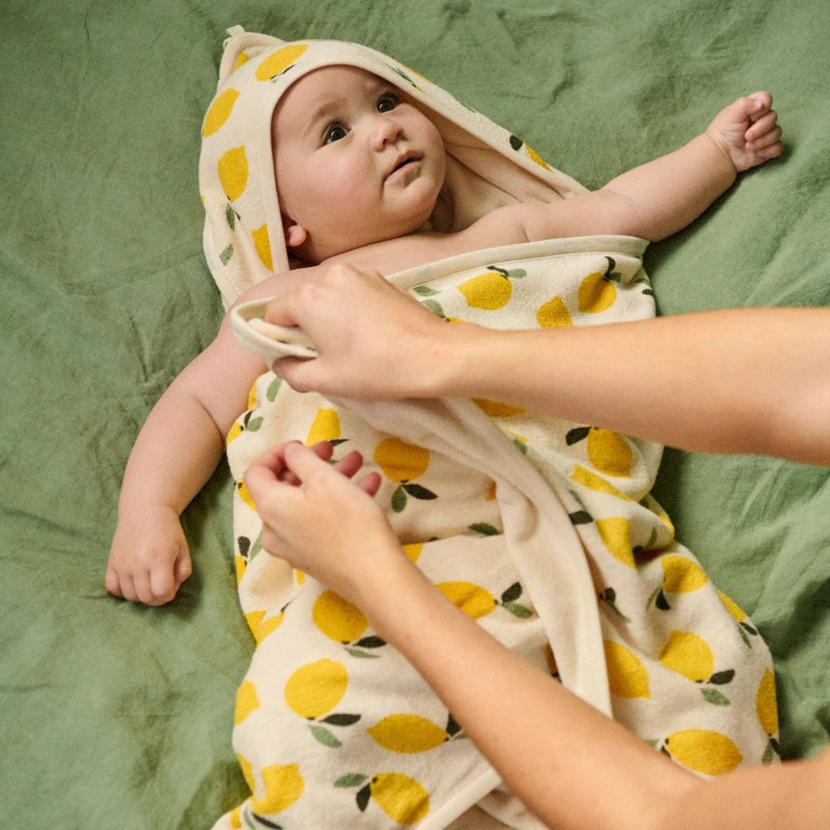 Nature Baby Hooded Towel - Lemon Terry Print
