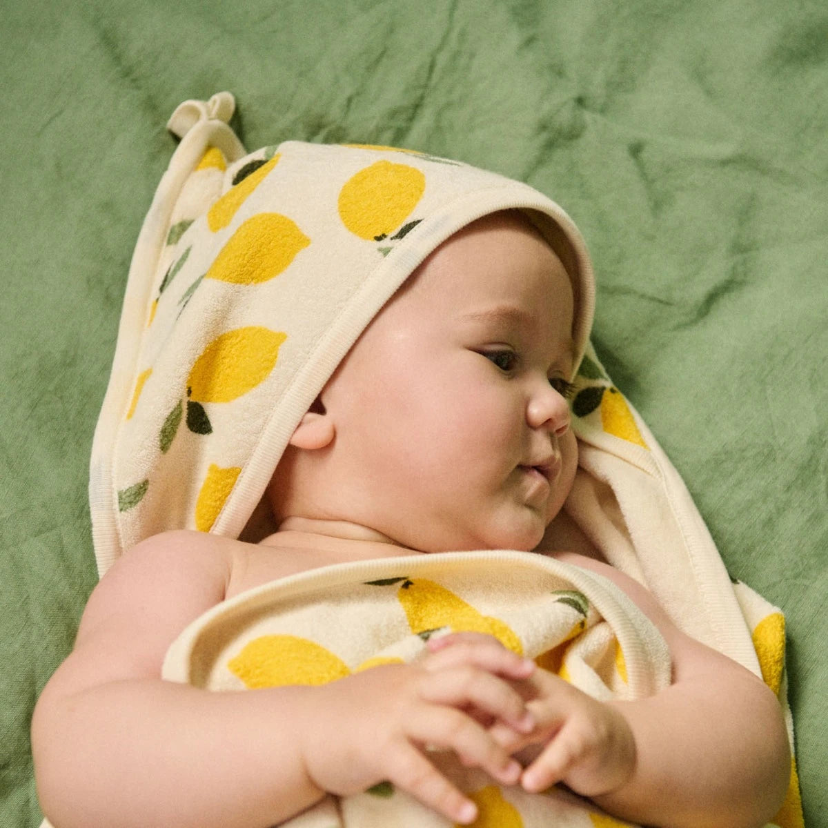 Nature Baby Hooded Towel - Lemon Terry Print