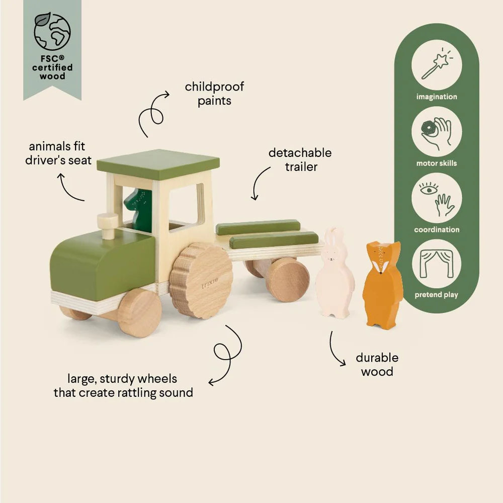 Trixie Wooden tractor with Trailor