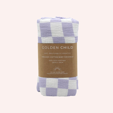 Golden Child Violet Checked Organic Cotton Baby Swaddle