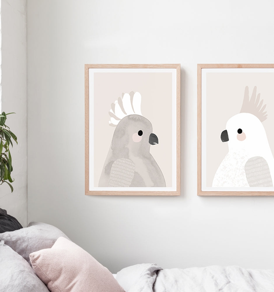 Friendly Cockatoo Neutral Print by Warranbrooke - 45x62cm